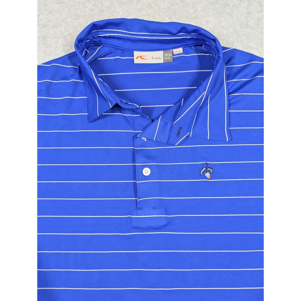 Kjus‎ Men Shirt XL Performance Striped Polo UPF 50+ Short Sleeve Acorn Logo